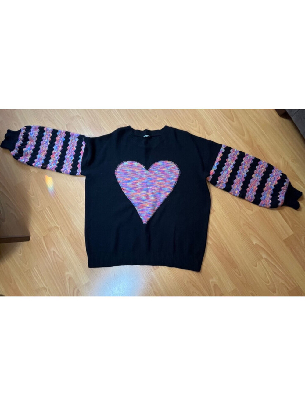 BloomChic Sweater Womens 18-20 2X Black Rainbow Heart Multicolor Knit Pullover